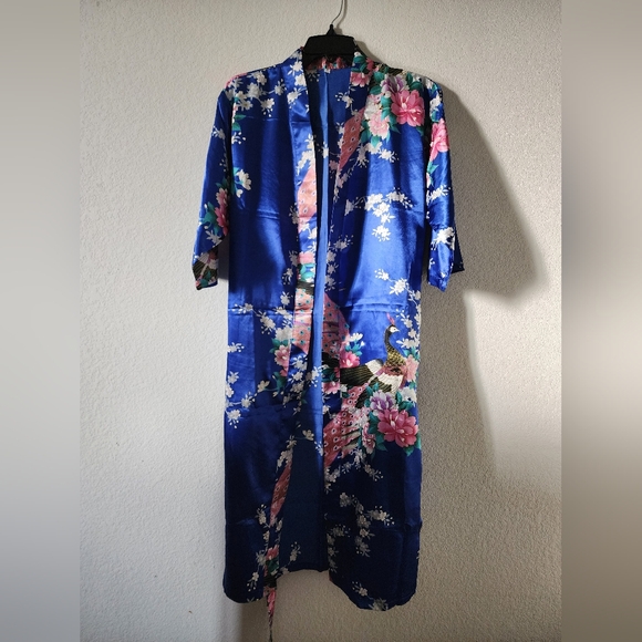 Other - Vibrant Blue Floral Kimono with Peacock Accents Size: Small
